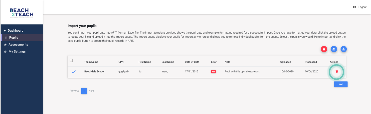 Delete import