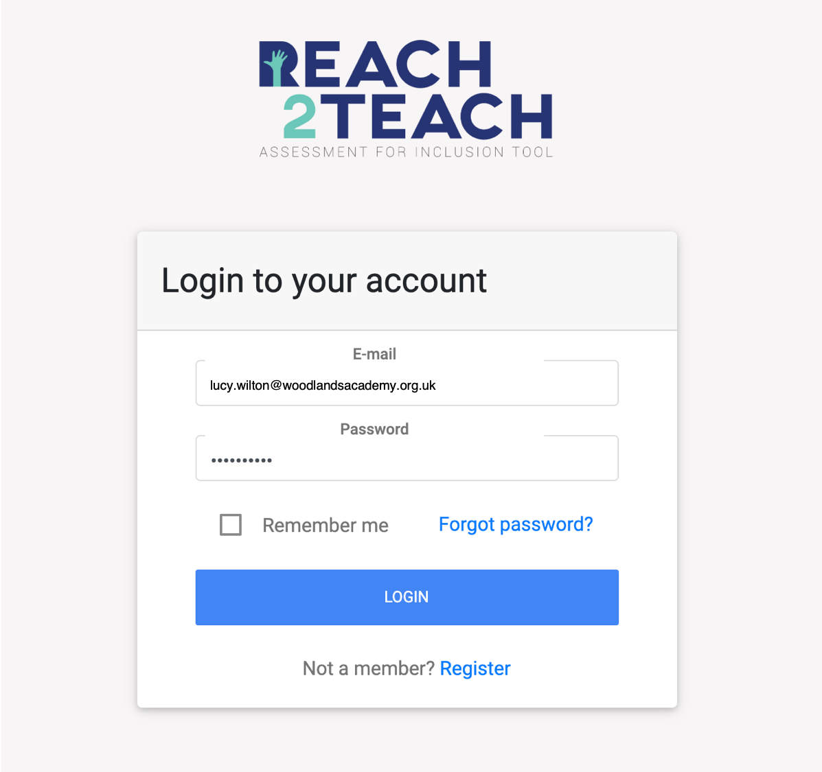 Group Lead log in page